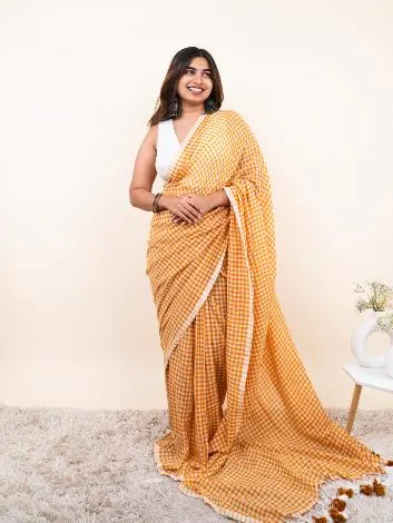 Handloom Pure Mul Cotton Gamcha Checked Saree